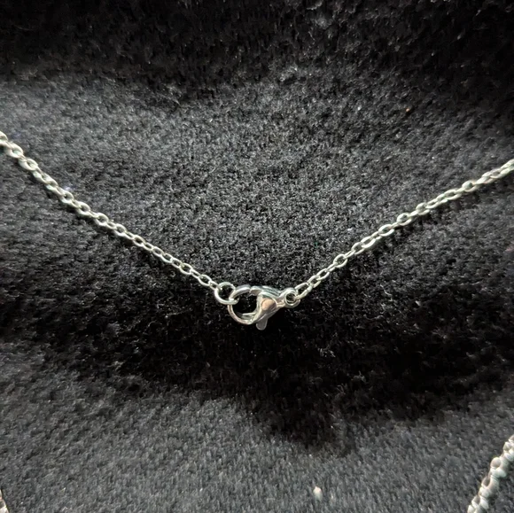 Handcrafted Sterling Silver Blue Black Iridescent Dichroic Glass Pendant Necklac - Picture 3 of 4